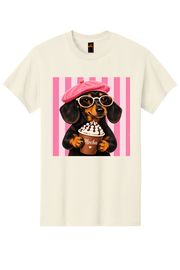 Mocha Mood Dachshund Graphic Tee Honguito Trends Collection.