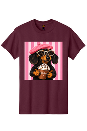 Mocha Mood Dachshund Graphic Tee Honguito Trends Collection.