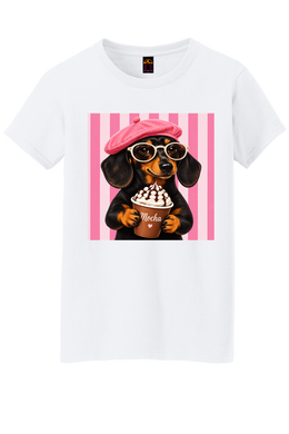 Mocha Mood Dachshund Graphic Tee Honguito Trends Collection.