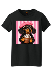 Mocha Mood Dachshund Graphic Tee Honguito Trends Collection.
