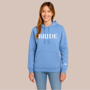 Custom BRIDE Hoodie with Sleeve Initials – Personalized Wedding Gift, Cozy Bride Sweatshirt