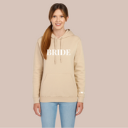 Custom BRIDE Hoodie with Sleeve Initials – Personalized Wedding Gift, Cozy Bride Sweatshirt