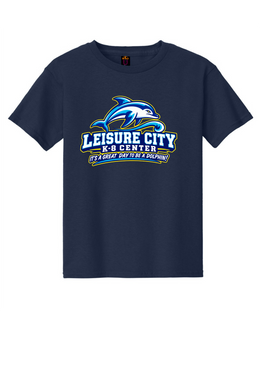 Leisure City K-8 Center Dolphins Spirit T-Shirt, with Printed Logo, Navy Blue Color